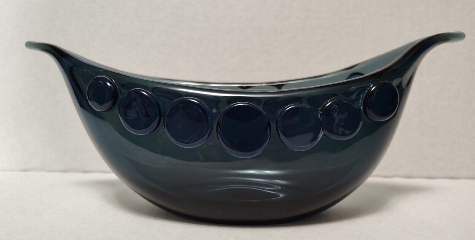 MCM Vintage Scandinavian Art Glass Bowl In The Form Of A Viking Boat Circa 1970s