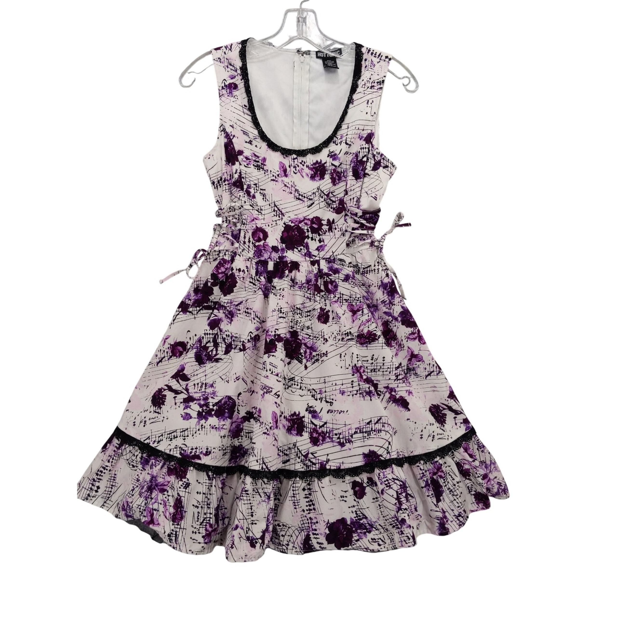 Hot Topic Floral Dress Purple White Music Notes Lace Up Corset XS