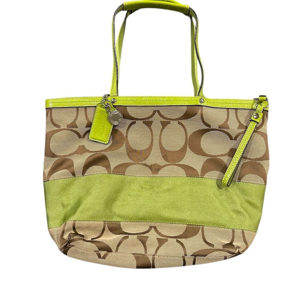 Coach Purse Women's Green Khaki Canvas Tote Shoulder Bag Hand Bag Purse Designer