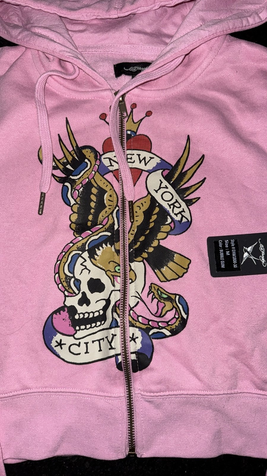 NWT Ed Hardy New York Eagle Zip Front Hoodie bubble gum pink