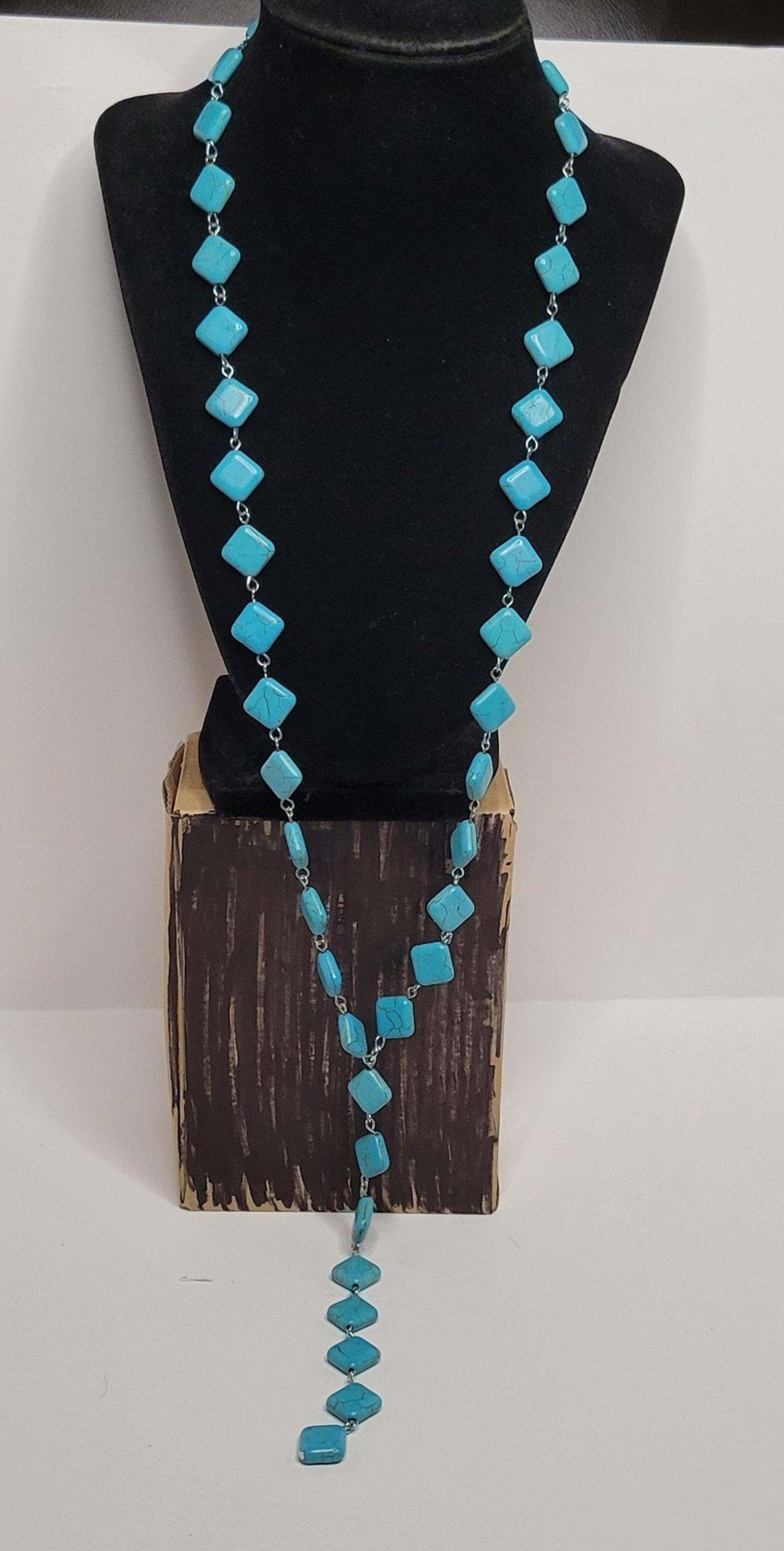 Necklace: , Mollie - Turquoise, Squares/Diamonds with 6.5" Strand - Plunder Design
