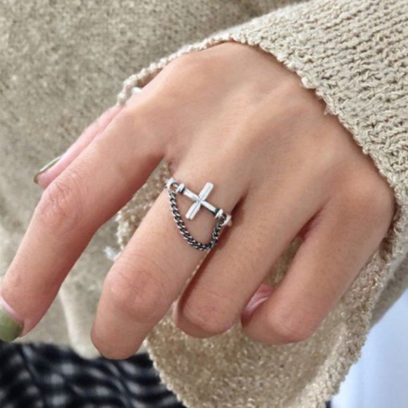 *NEW 925 Silver Cross Adjustable Ring