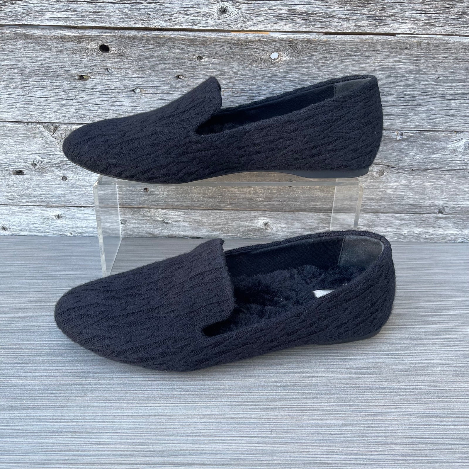 Birdies Starling Flat in Black Cable Knit