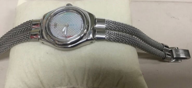 UNUSUAL LADIES SWATCH IRONY WATCH QUARTZ MOVEMENT. MILANESE/MESH BAND