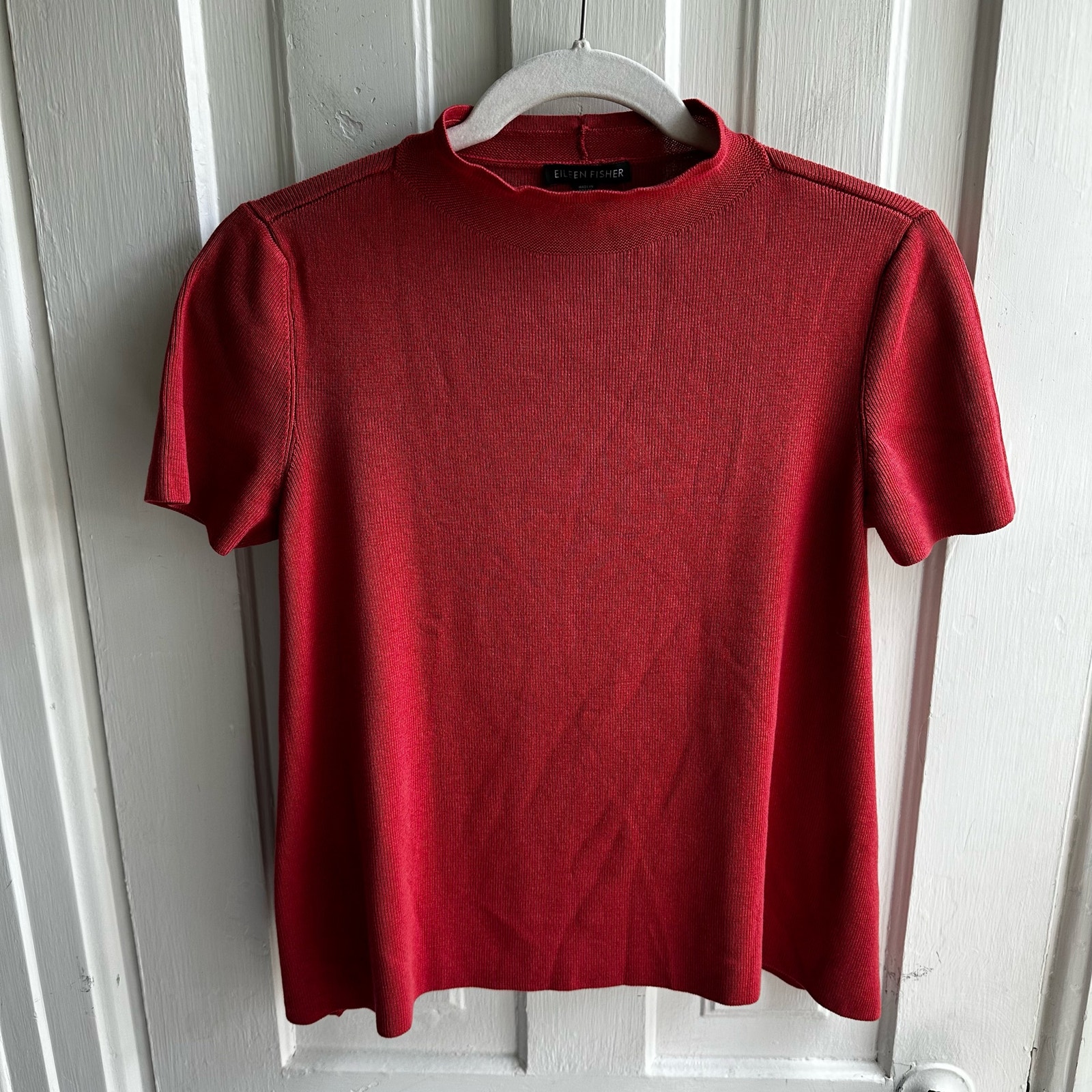 Eileen Fisher Mock Neck Ribbed Short Sleeve Top