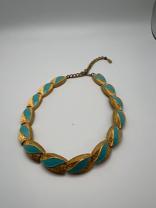 Vintage Kramer Gold Tone and Turquoise Colored Necklace