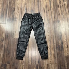 Anthropologie Faux Leather Pants Jogger Pull On Elastic Waist Black Women's XS