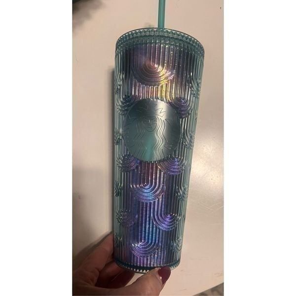Starbucks 24oz Venti Mermaid Scale Green Iridescent Tumbler Cup With Straw Shine
