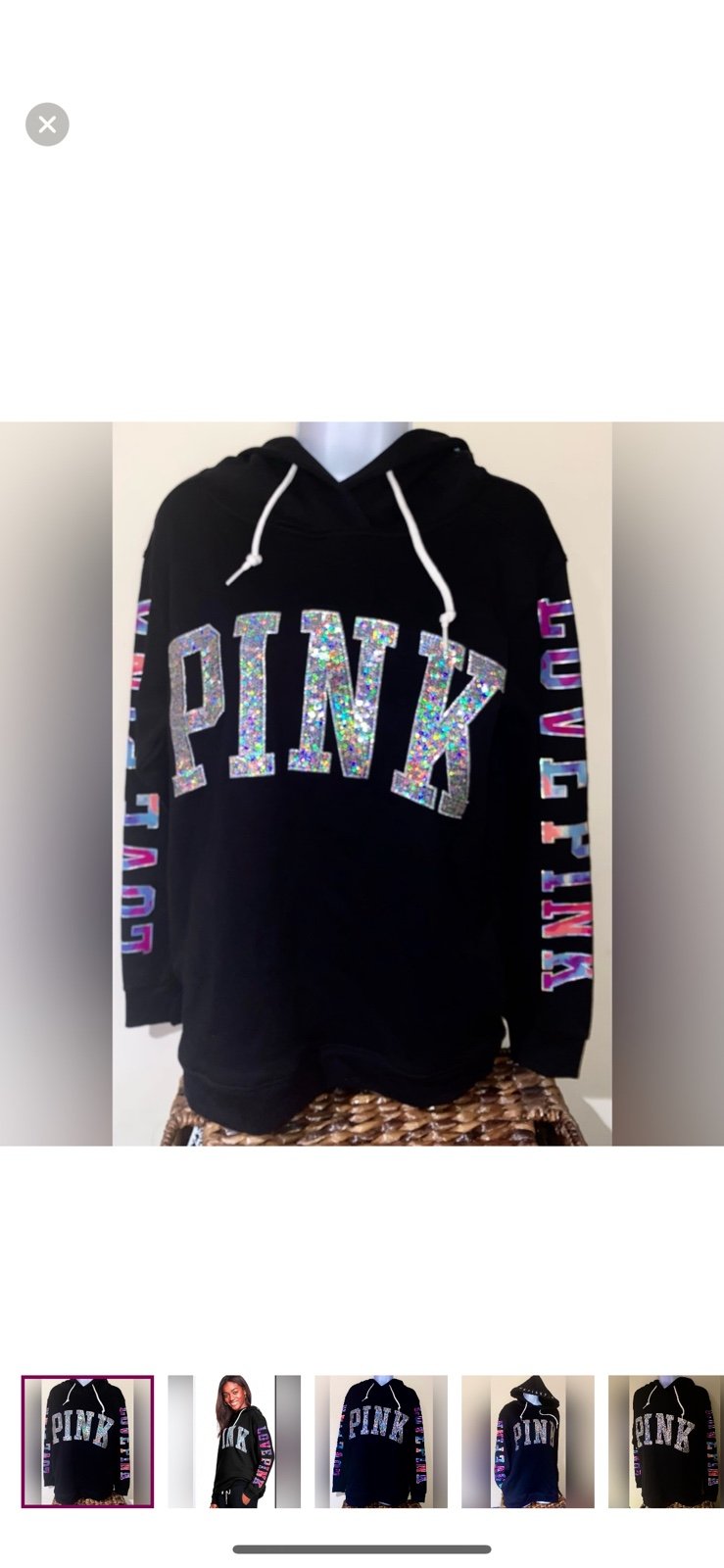 Rare Victoria’s Secret pink watercolor sequin bling holographic pink hoodie