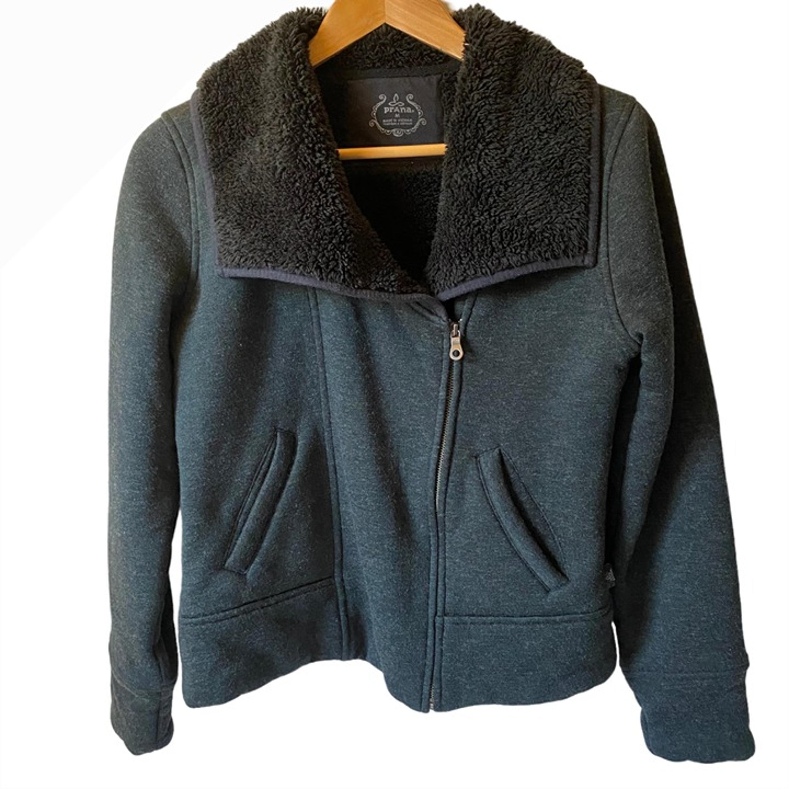 Prana Grace sherpa gray jacket asymmetrical zip front fleece women M