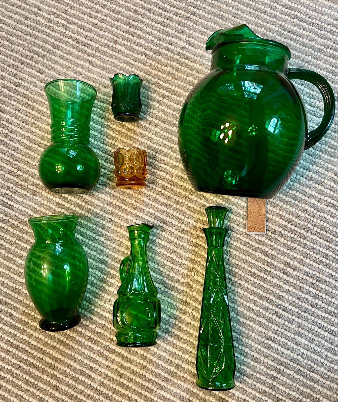 Lot of Vintage Green/Colored Glass Pitcher Vase