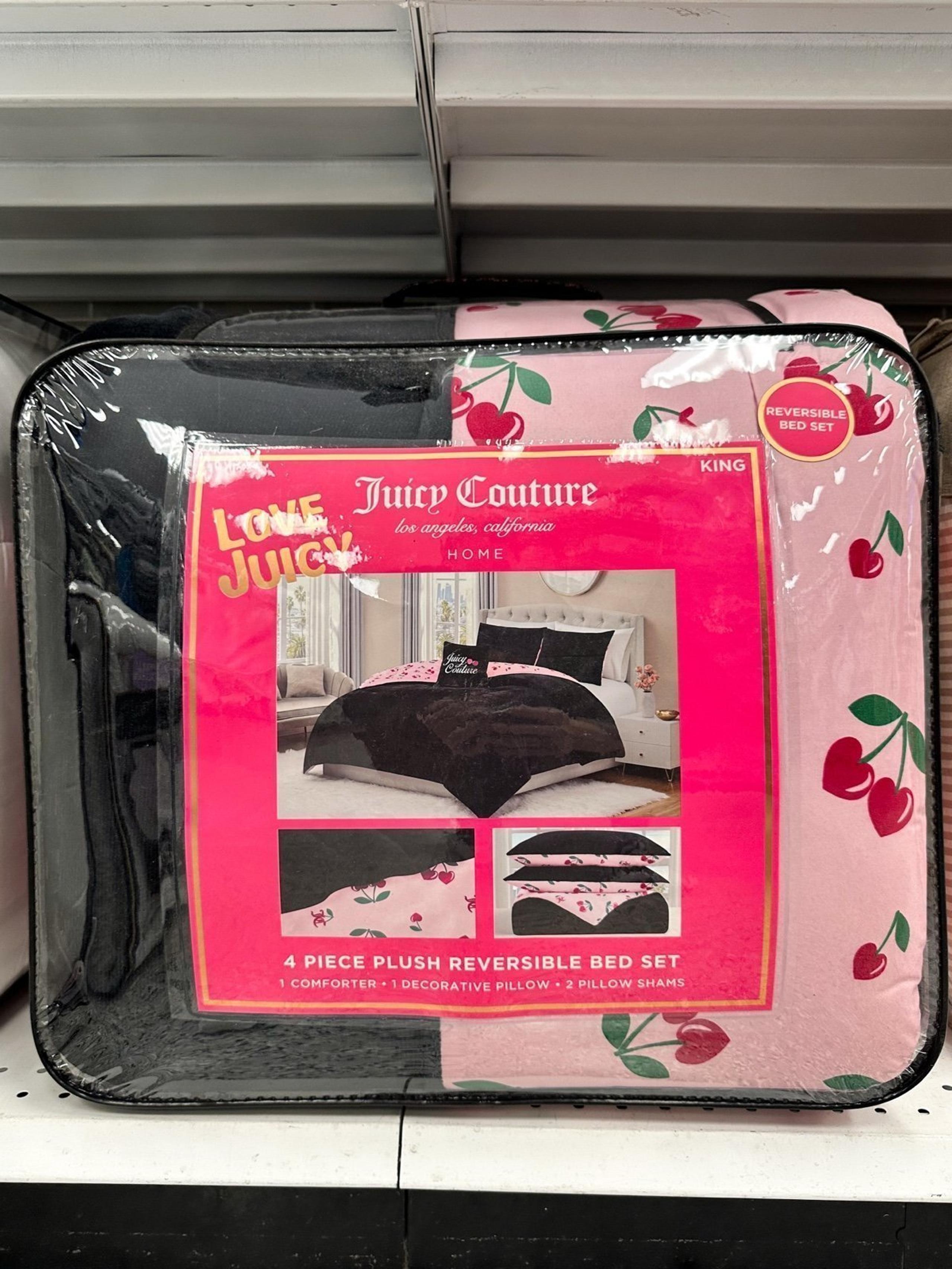 Viral Juicy Couture Pink/Black King Reversible Cherry Bed Set