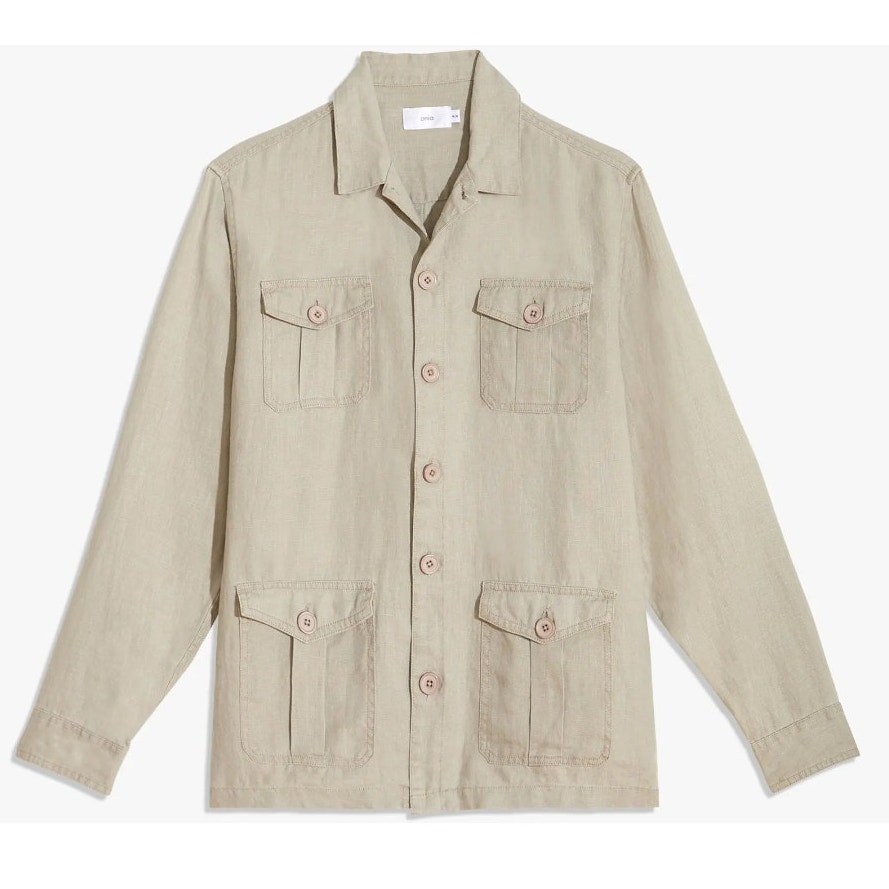 Onia Linen Safari Jacket Men Size Medium Missing a button Overshirt Greenish Tan