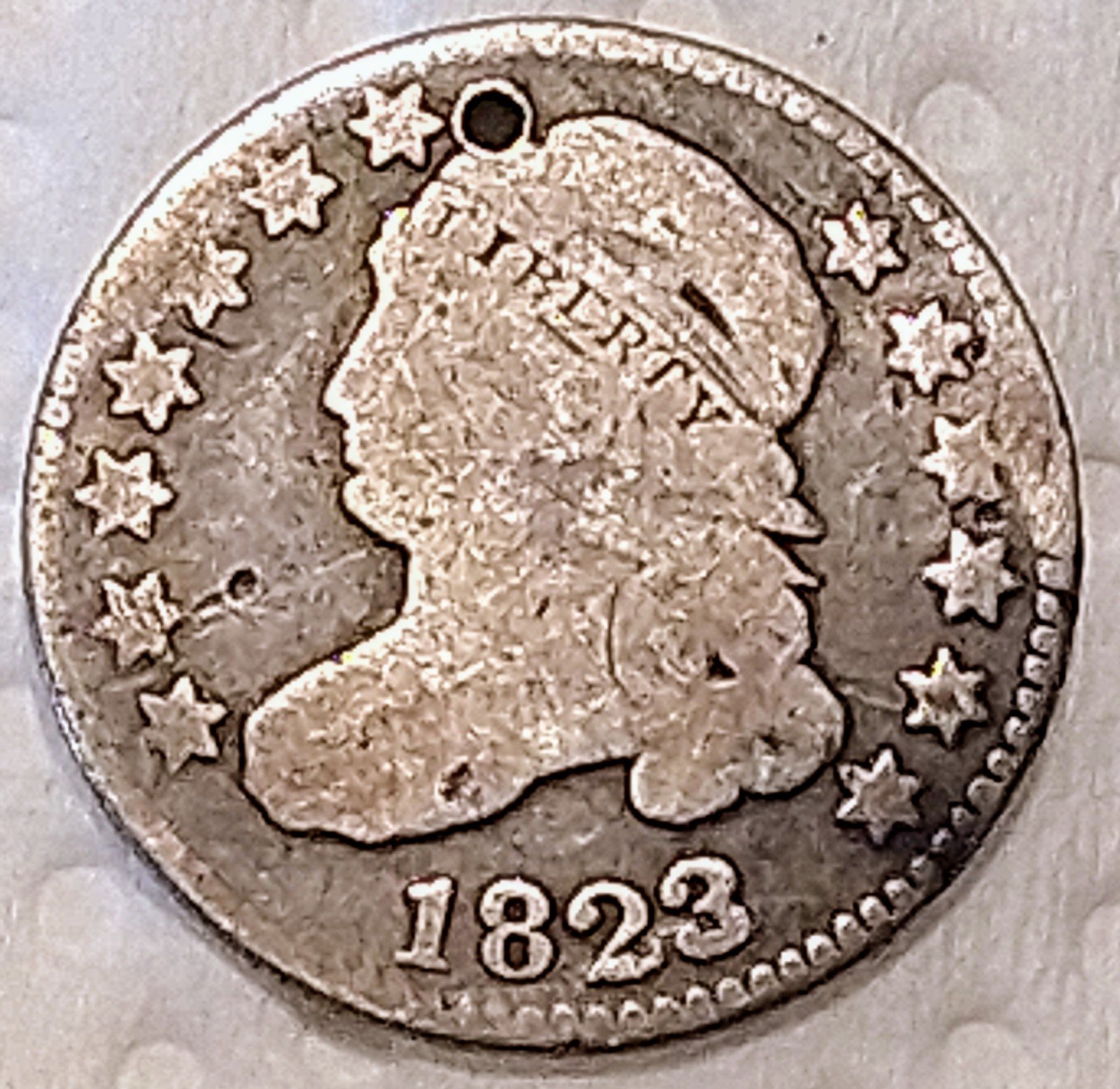 1823 Capped Bust over 200 Years old Dime Silver USA Genuine Very Rare LG Letter