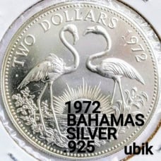 1972 Bahamas Two Dollars Flamingos w COA • .925 Silver 40mm .8862oz ASW • GEM BU