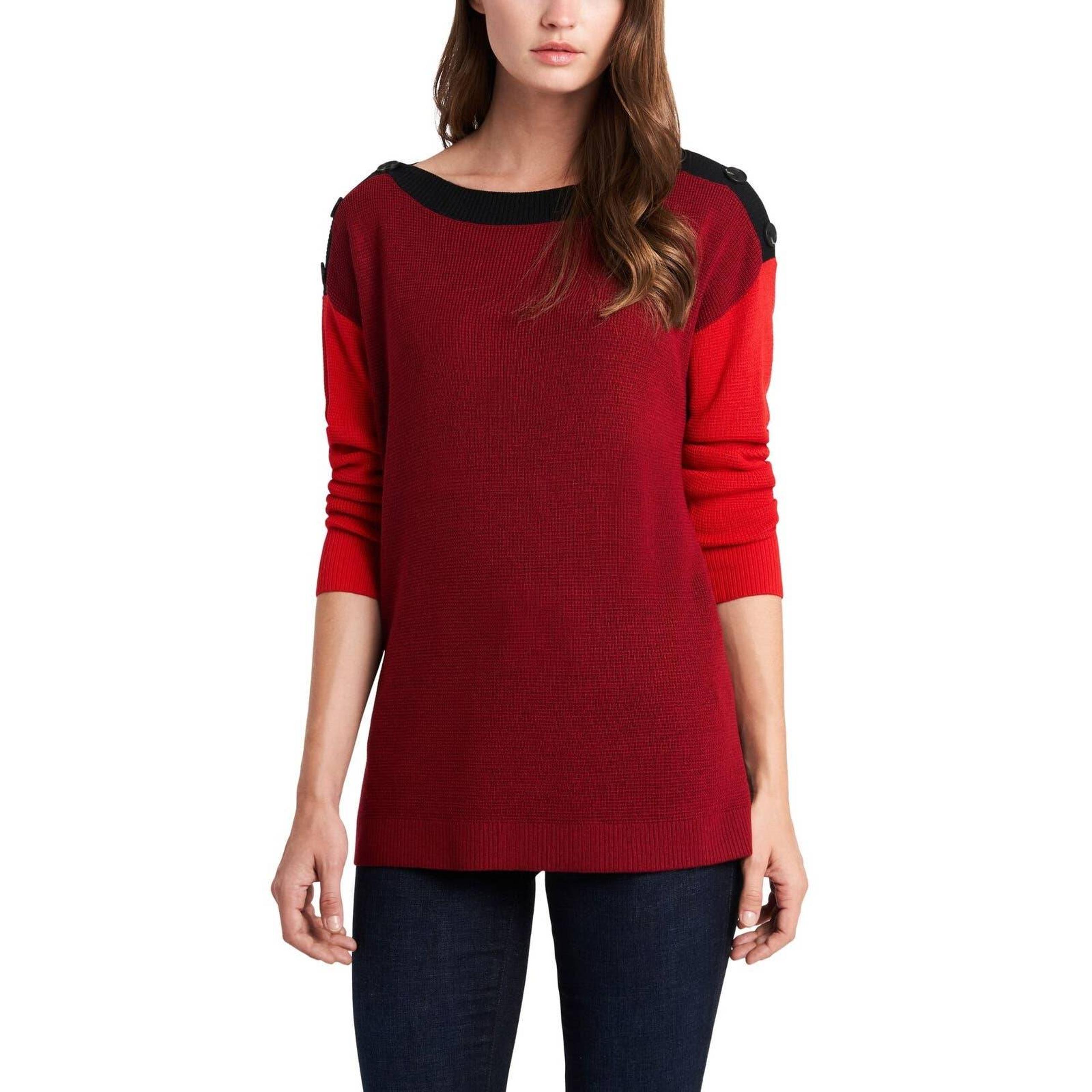 Vince Camuto Women's Colorblock Long Sleeve Knit Sweater Pullover Red M, $79 NWT