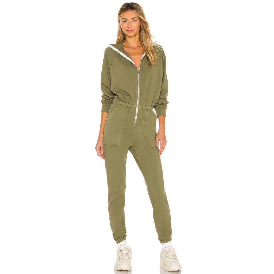 Electric & Rose Mojave Fleece Jumpsuit S Zip Front Elastic Waist Olive Green NWD