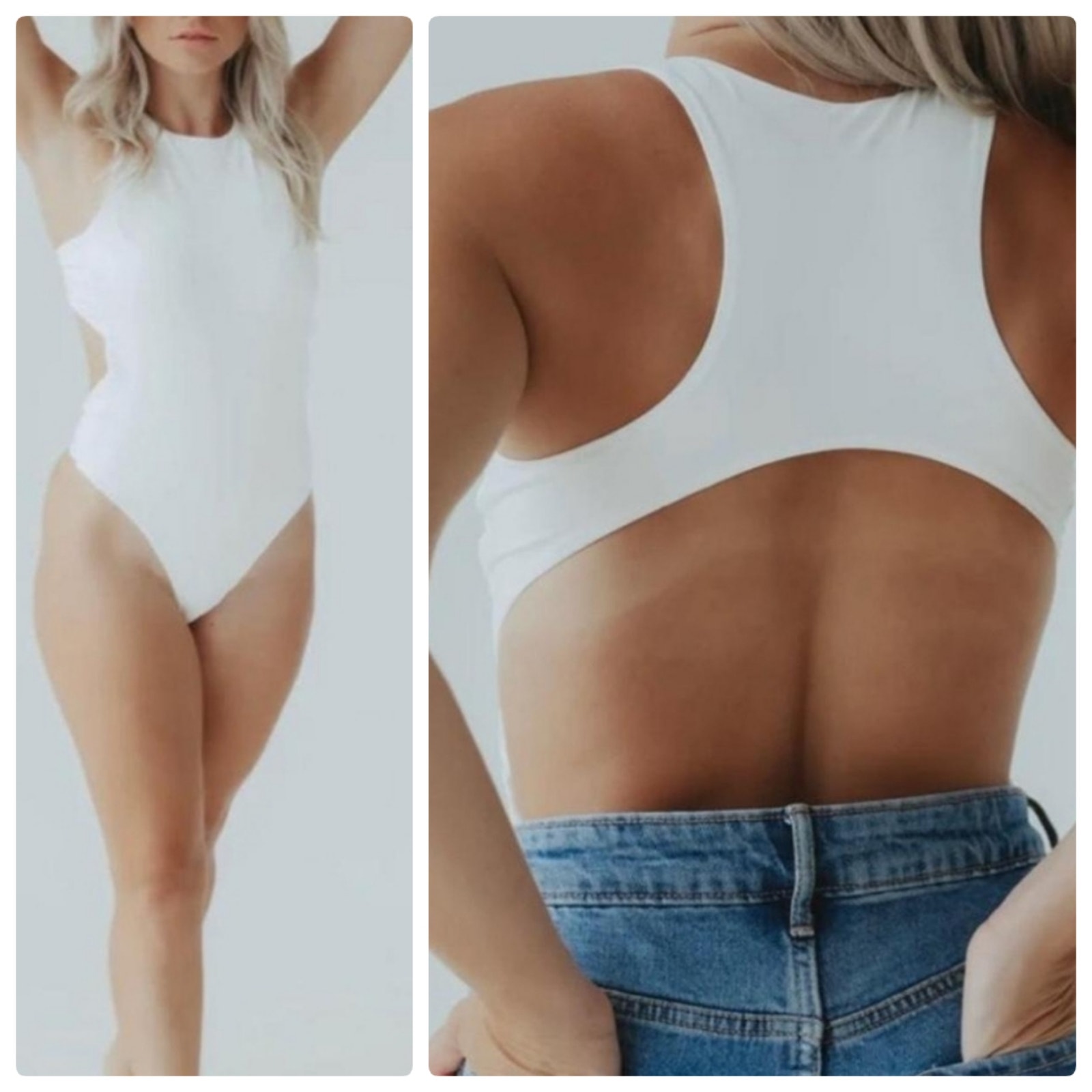Klassy Network White Bramisuit One Piece Racer Back Backless Bodysuit