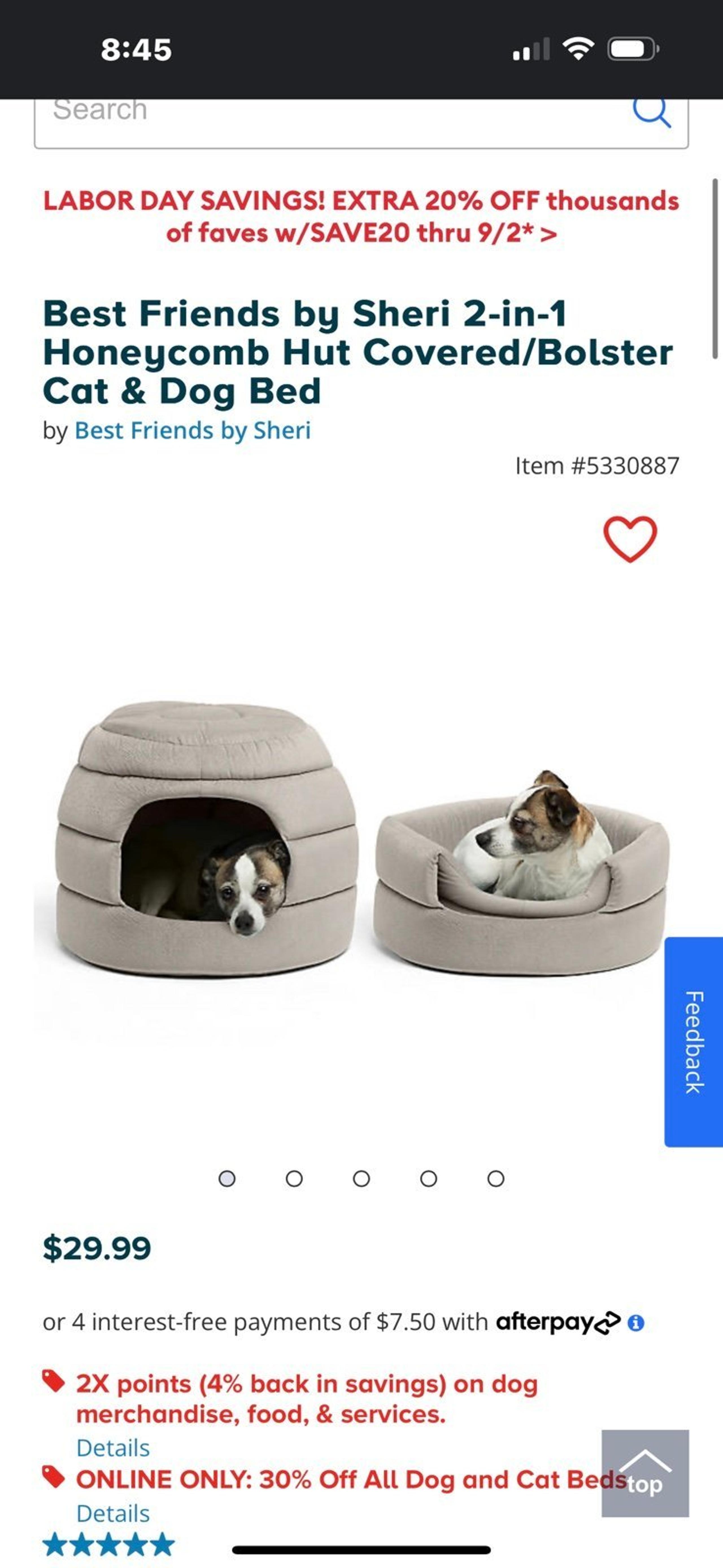 Best Friends by Sheri 2-in-1 Honeycomb Hut Covered/Bolster Cat & Dog Bed Igloo