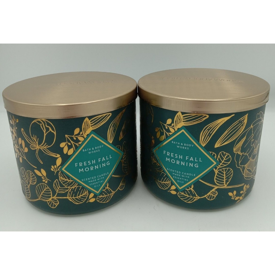 Lot Of 2 Bath & Body Works Fresh Fall Morning Scented 3 Wick Candles New