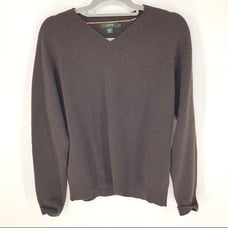 J Crew 100% Lambs Wool Sweater V Neck Long Sleeve Brown Mens Large