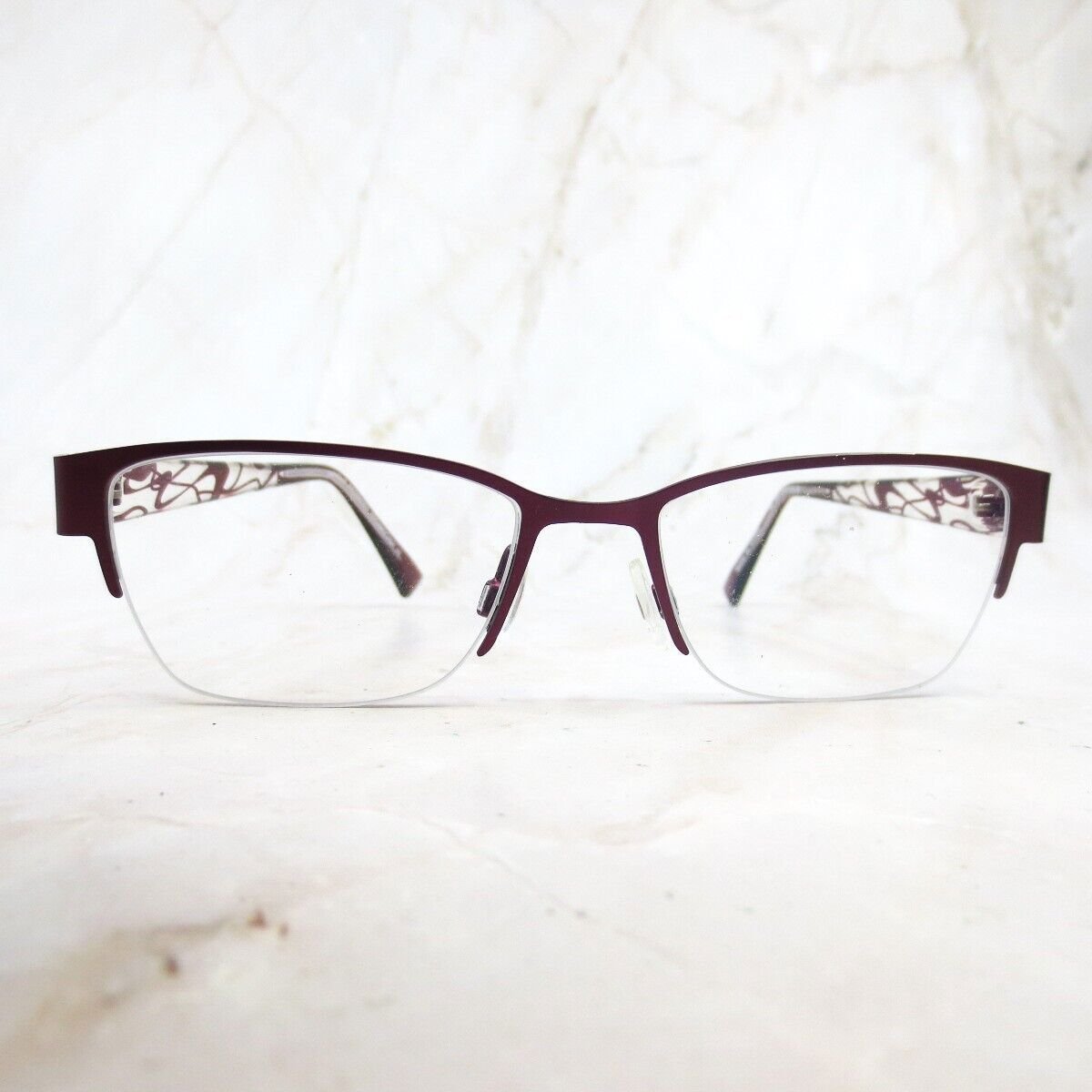 EasyClip Eyeglasses Frame EC326 Women's Maroon Metal Half Rim Square 51-17-135