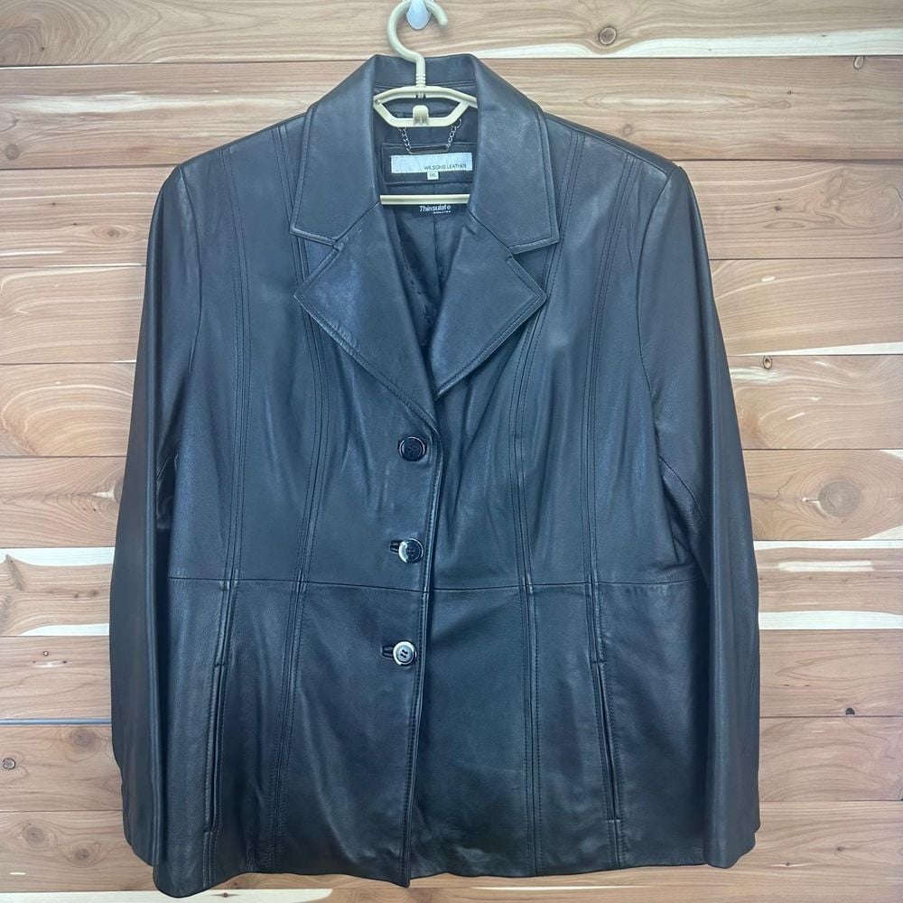 Wilsons Leather Jacket Women's Black Soft Blazer Lined Button Up sz XXL