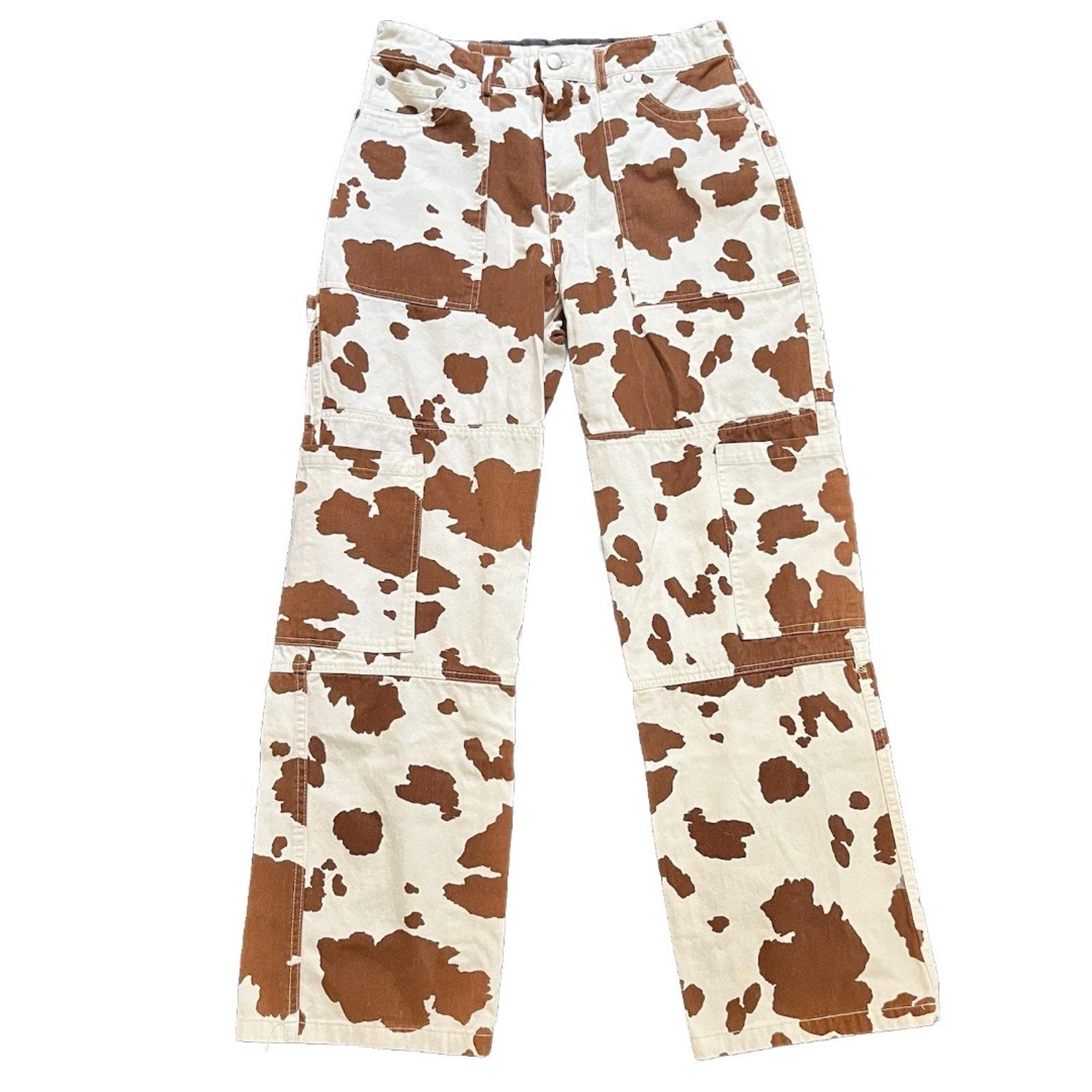 Forever 21 Cow Print Brown And White Cargo Pants Jeans Women’s Size Large