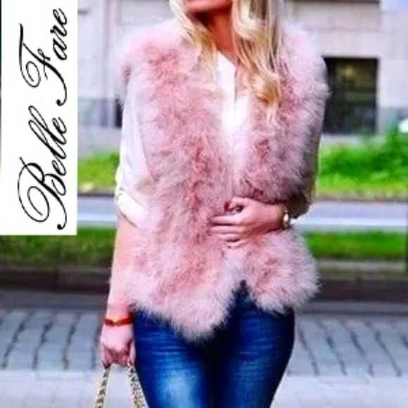 GORGEOUSBelle Fare Marabou Feather Vest in Blush