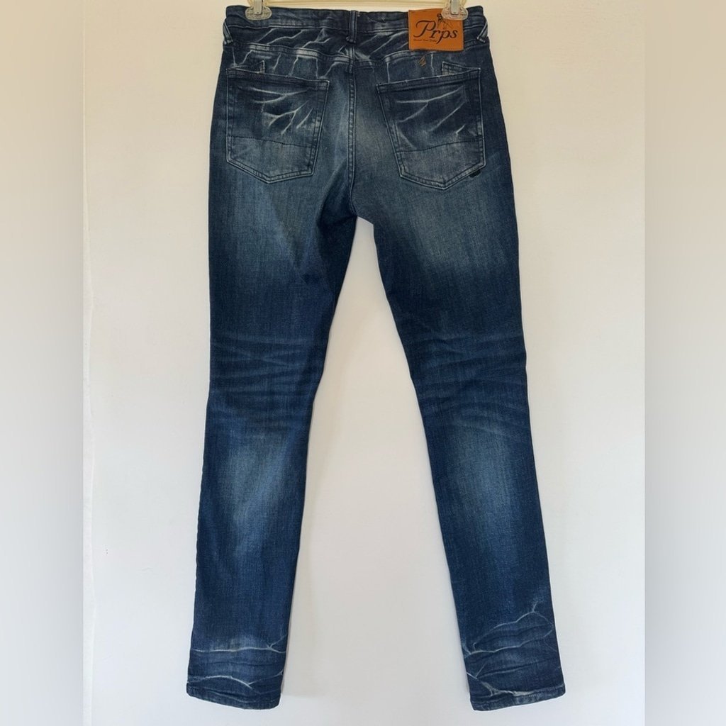 PRPS Le Sabre Stretch Slim Tapered Fit Dark Wash distressed Men's Jeans