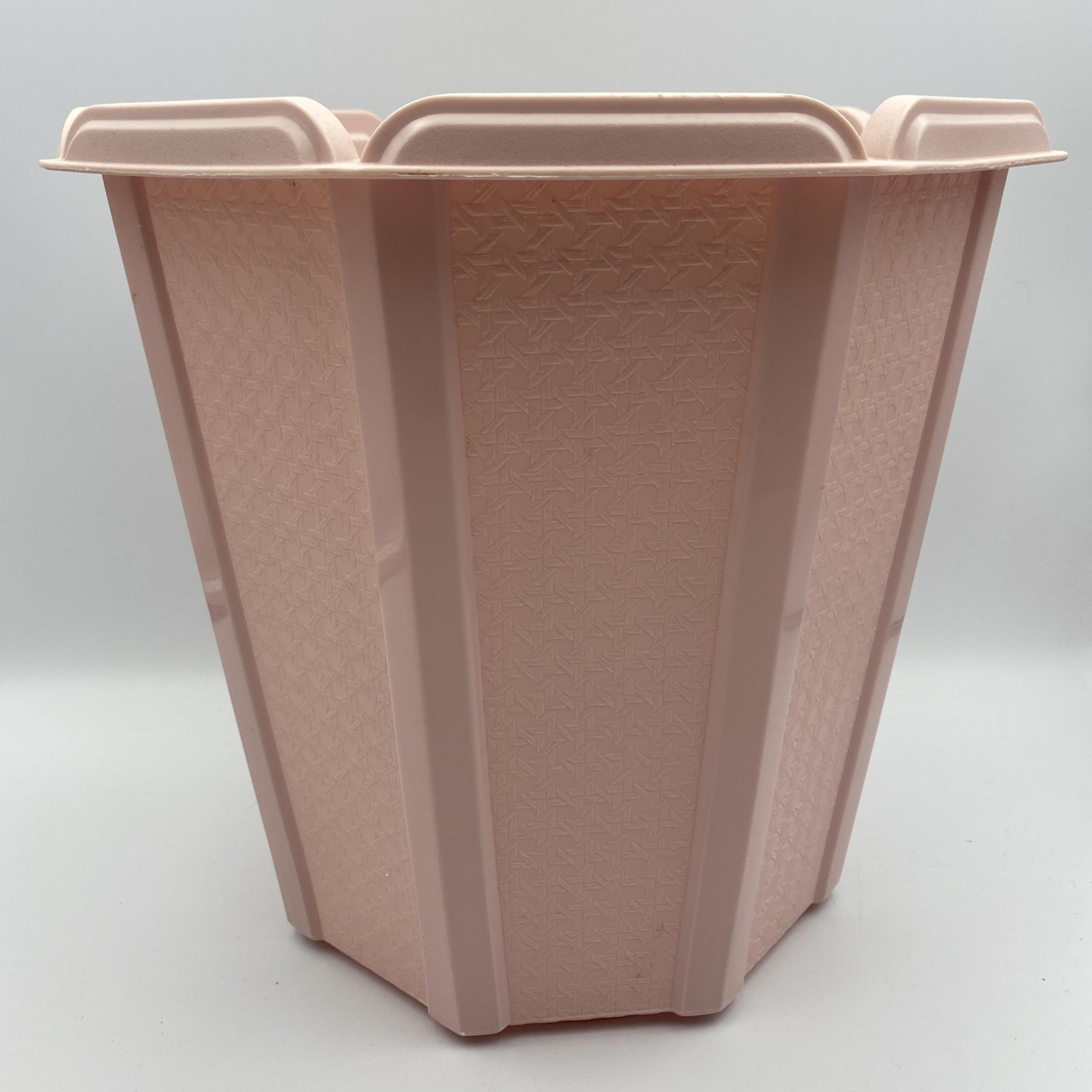 VTG Rubbermaid Waste Basket Trash Can 11" Octagonal Pink Basket Weave Bathroom