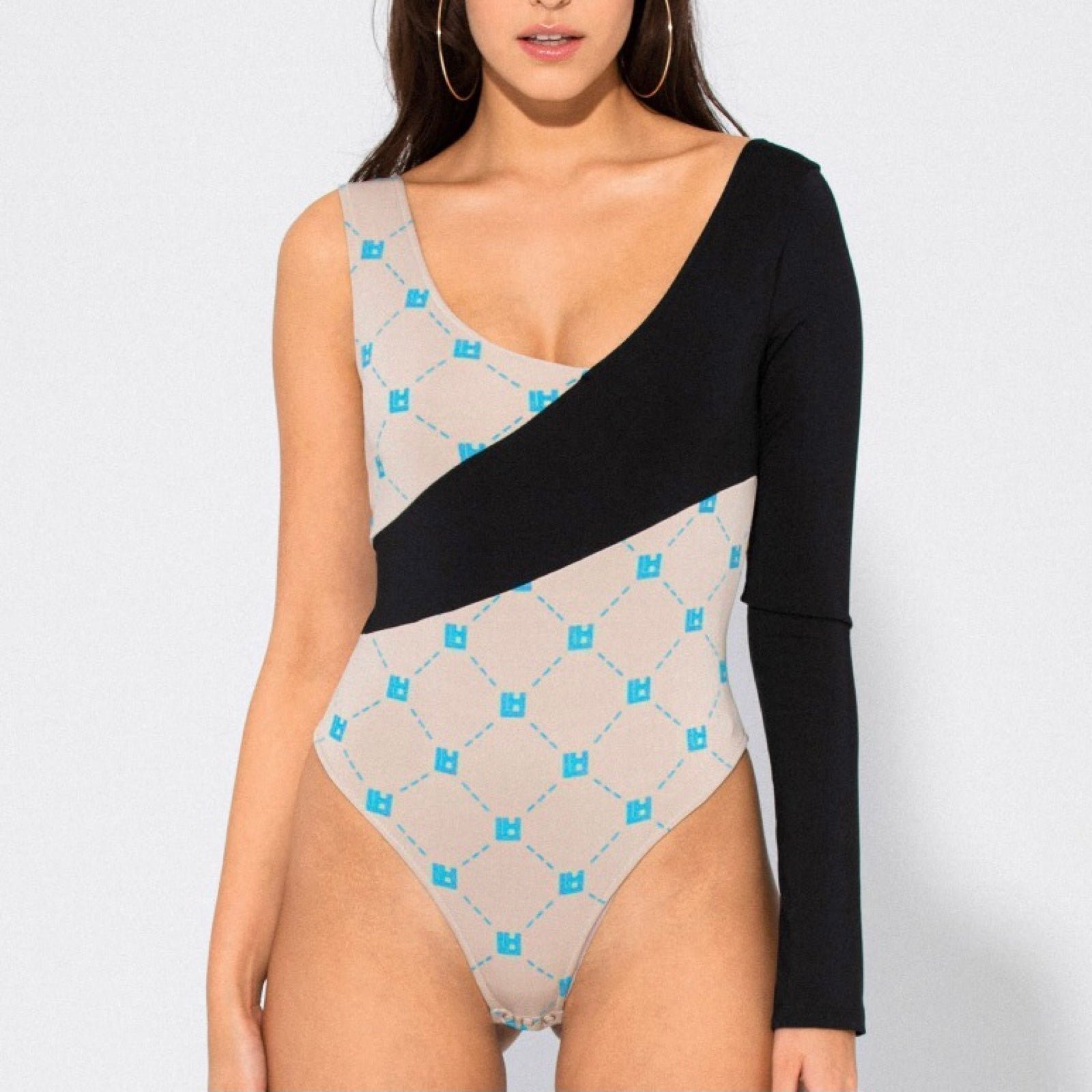 Brand New - Local Heroes Monogram One Sleeve Beige Bodysuit