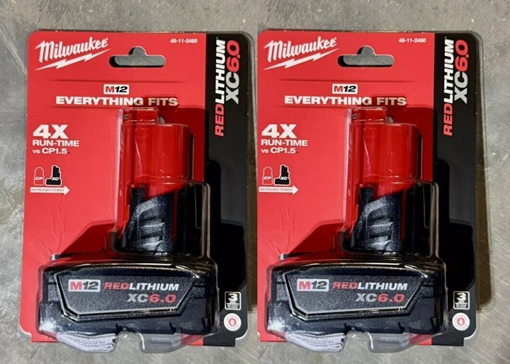 Milwaukee2 PCS Milwaukee 48-11-2460 M12 REDLITHIUM XC 6.0 Extended Capacity