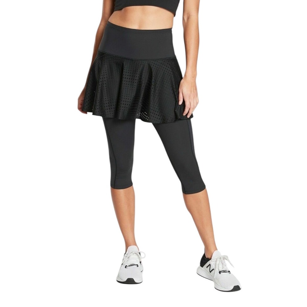 Athleta Black Skirt Leggings A Game 2 in 1 Combo Crop Tights Size Medium