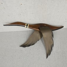 Vintage Masketeers Canadian Goose Bird Flying Wood Brass Wall Art MCM
