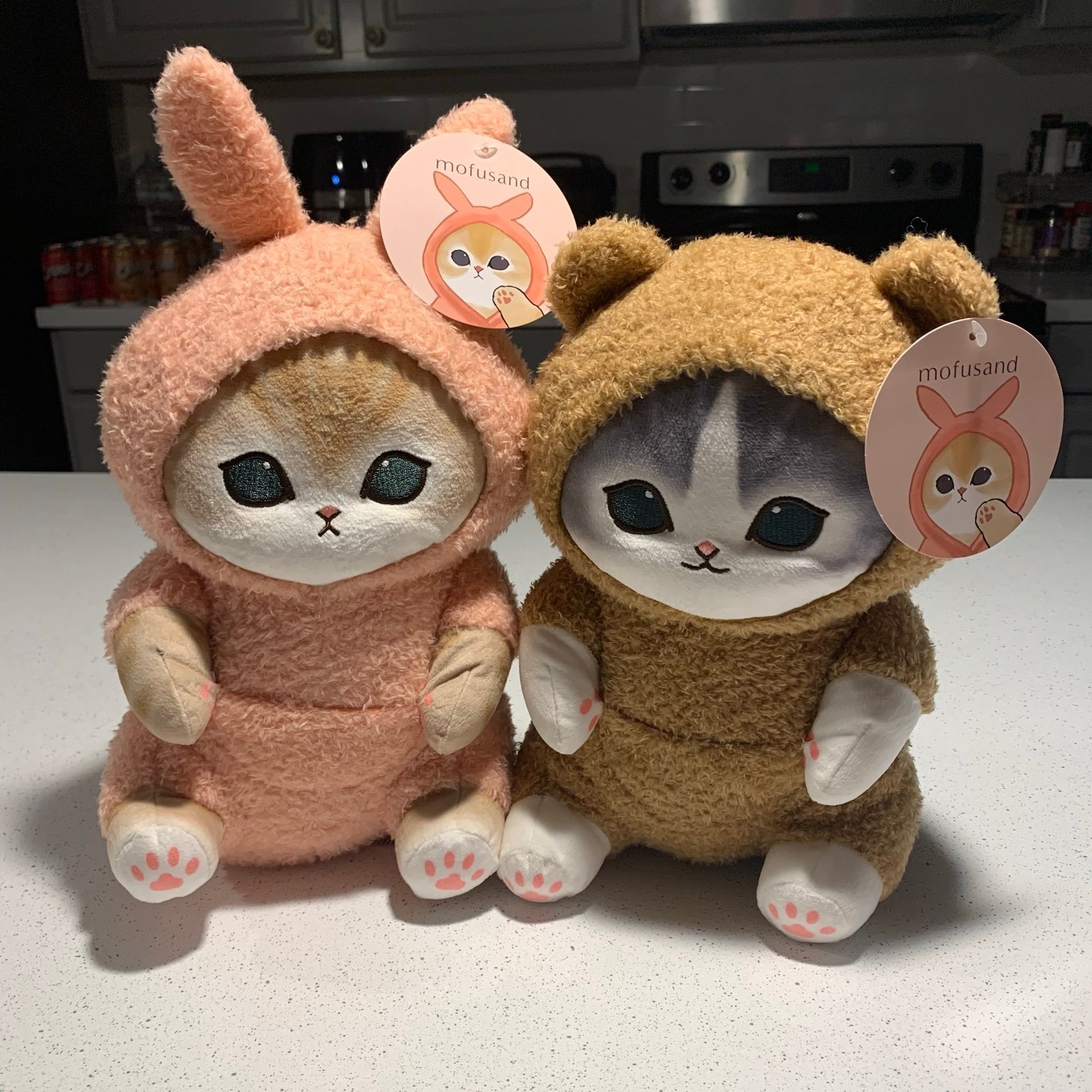 NWT RARE FIND Mofusand PJ Pink/ Mocha Costume Kitty Duo Set 12” Set of 2 Plushie