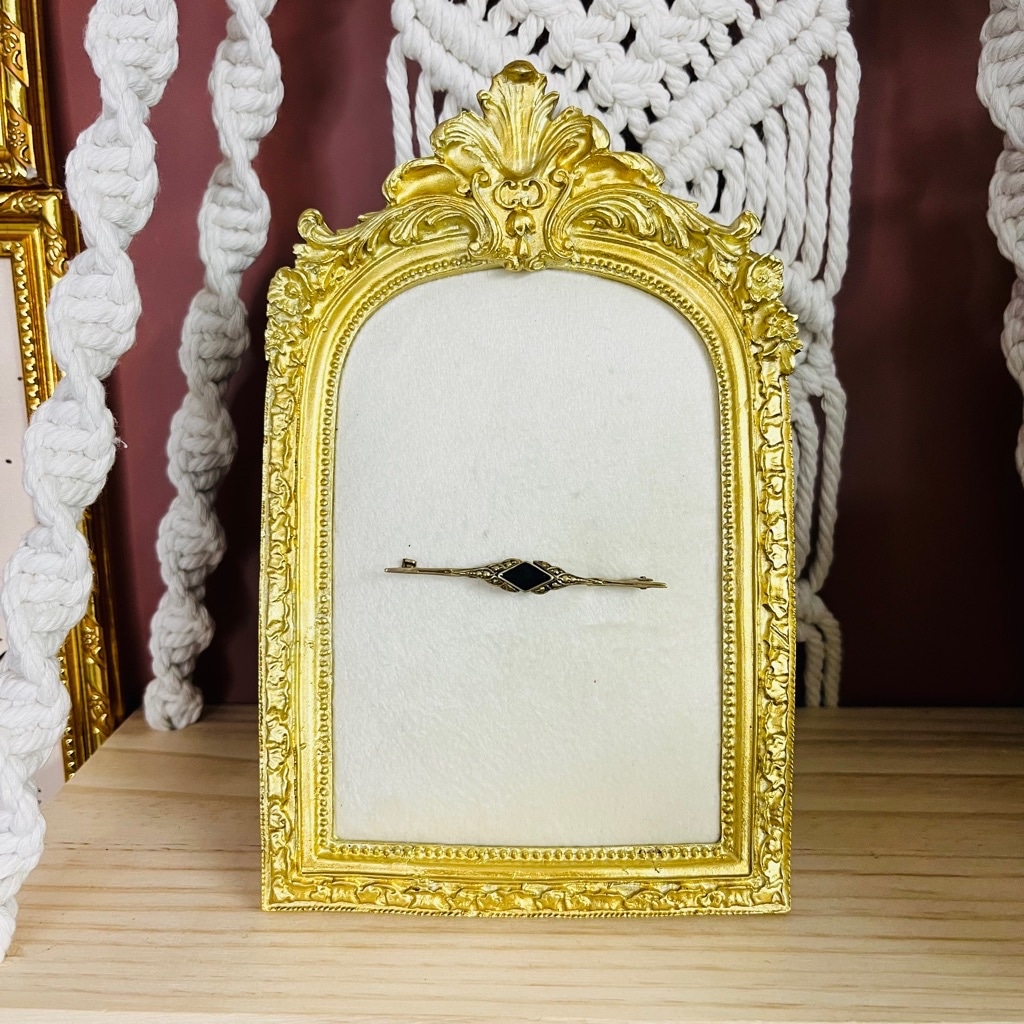 Antique Art Deco Tie Bar Pin Black Onyx Vintage Jewelry Brooch