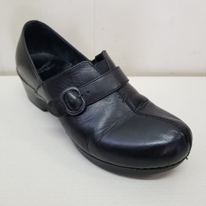 Dansko 41 Black Leather Heeled Clogs Chunky 10.5 11 TAMARA Comfort