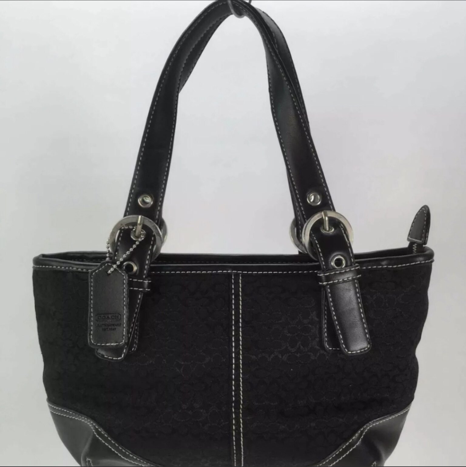 Coach Logo Jacquard Black Leather Purse