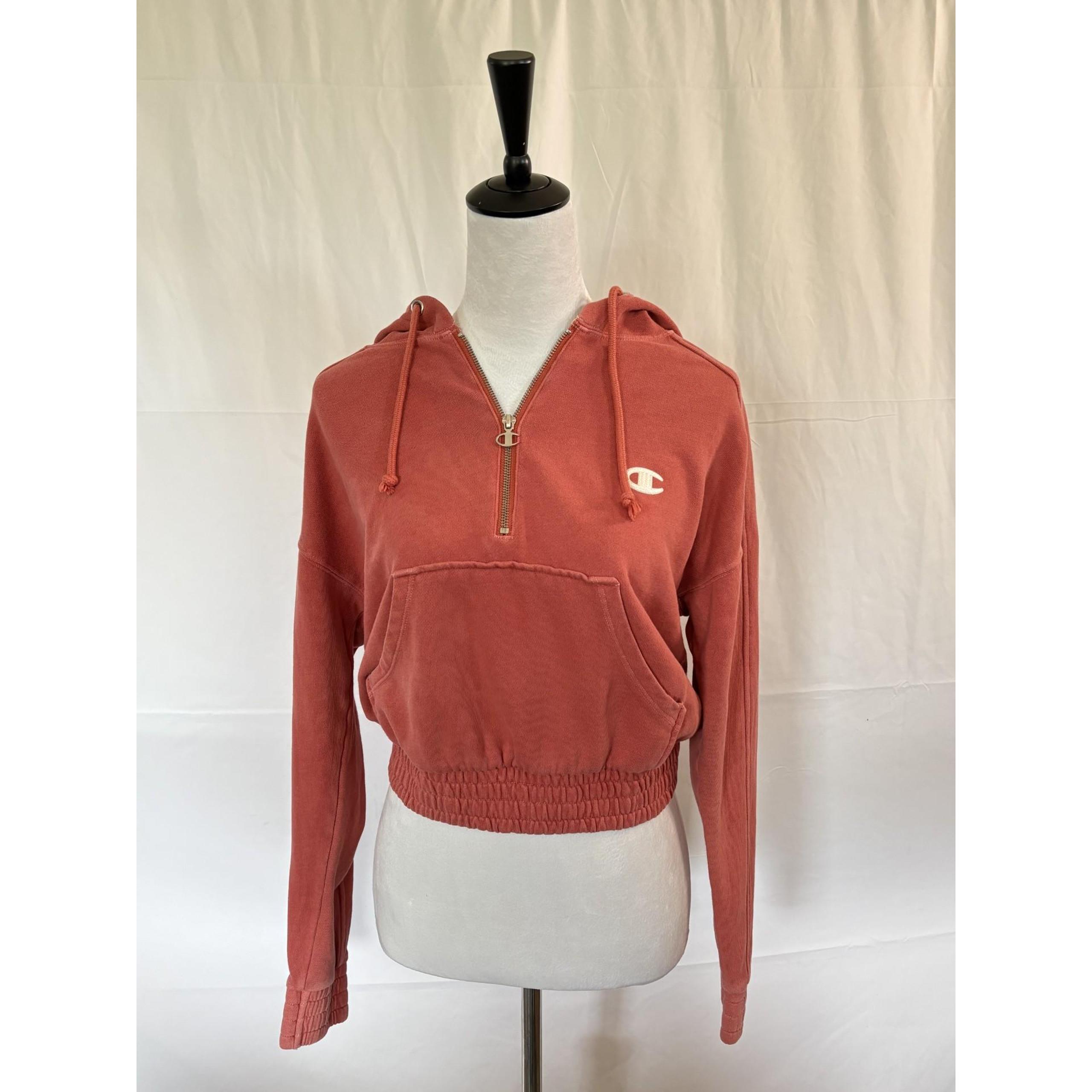Champion Sweatshirt Womens Small Rust Hooded Quarter Zip Cozy Streetwear Sporty