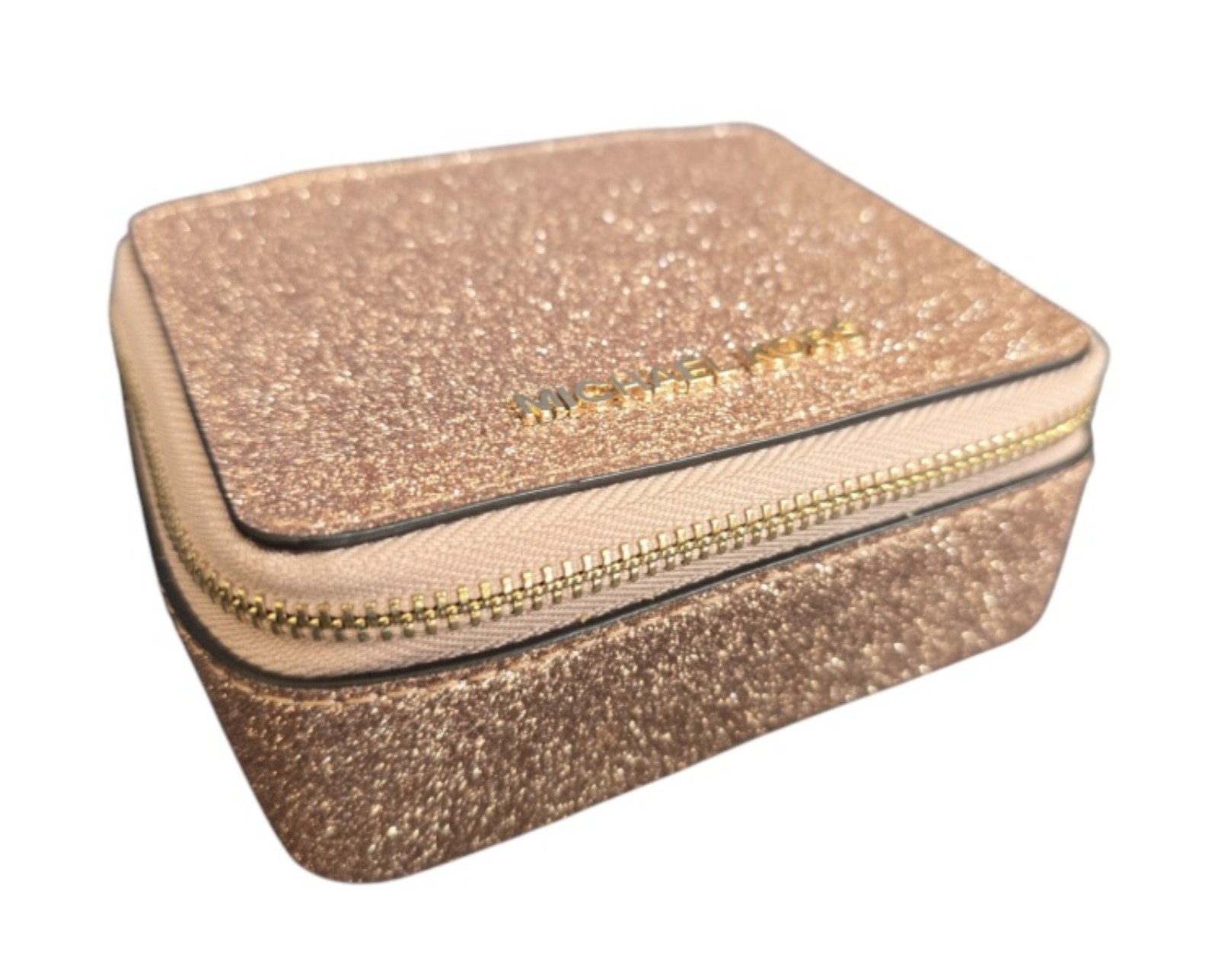 NWOT Michael Kors glitter pink rose gold jewelry case