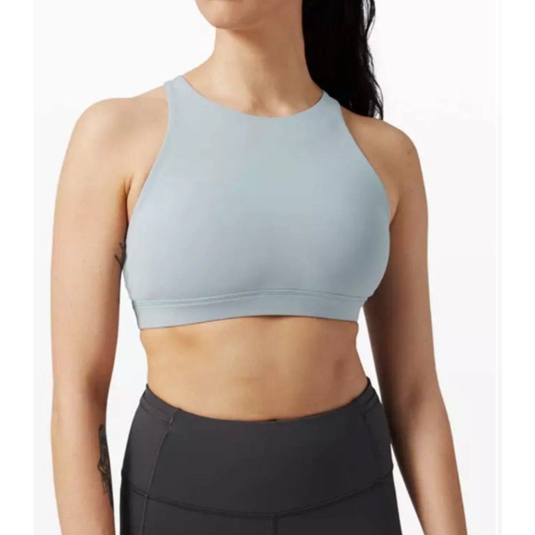 Lululemon Energy Bra High Neck Long Line Tough Medium Support Light Blue 10