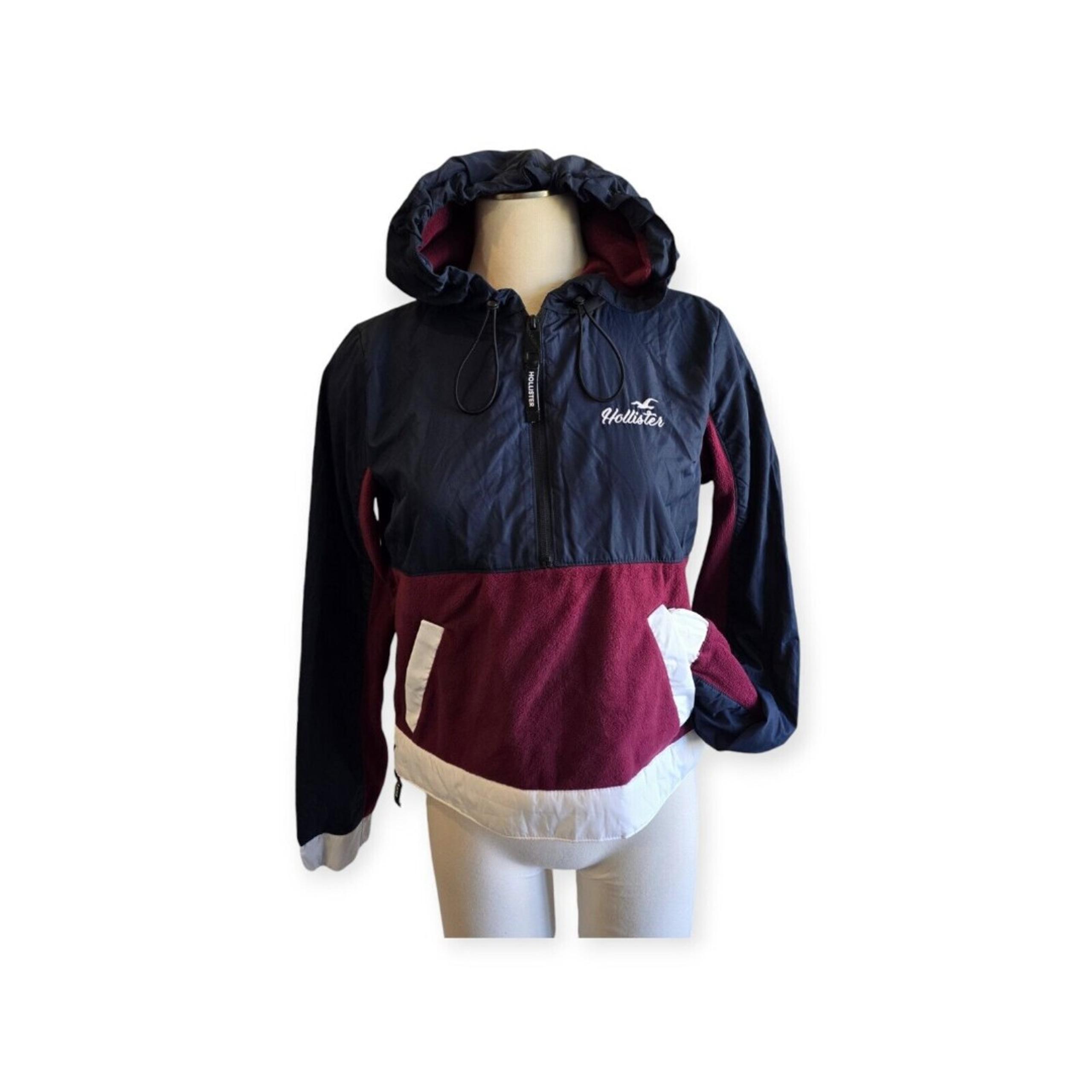 Hollister Womens Pullover Windbreaker Jacket Small Colorblock Red/ Navy