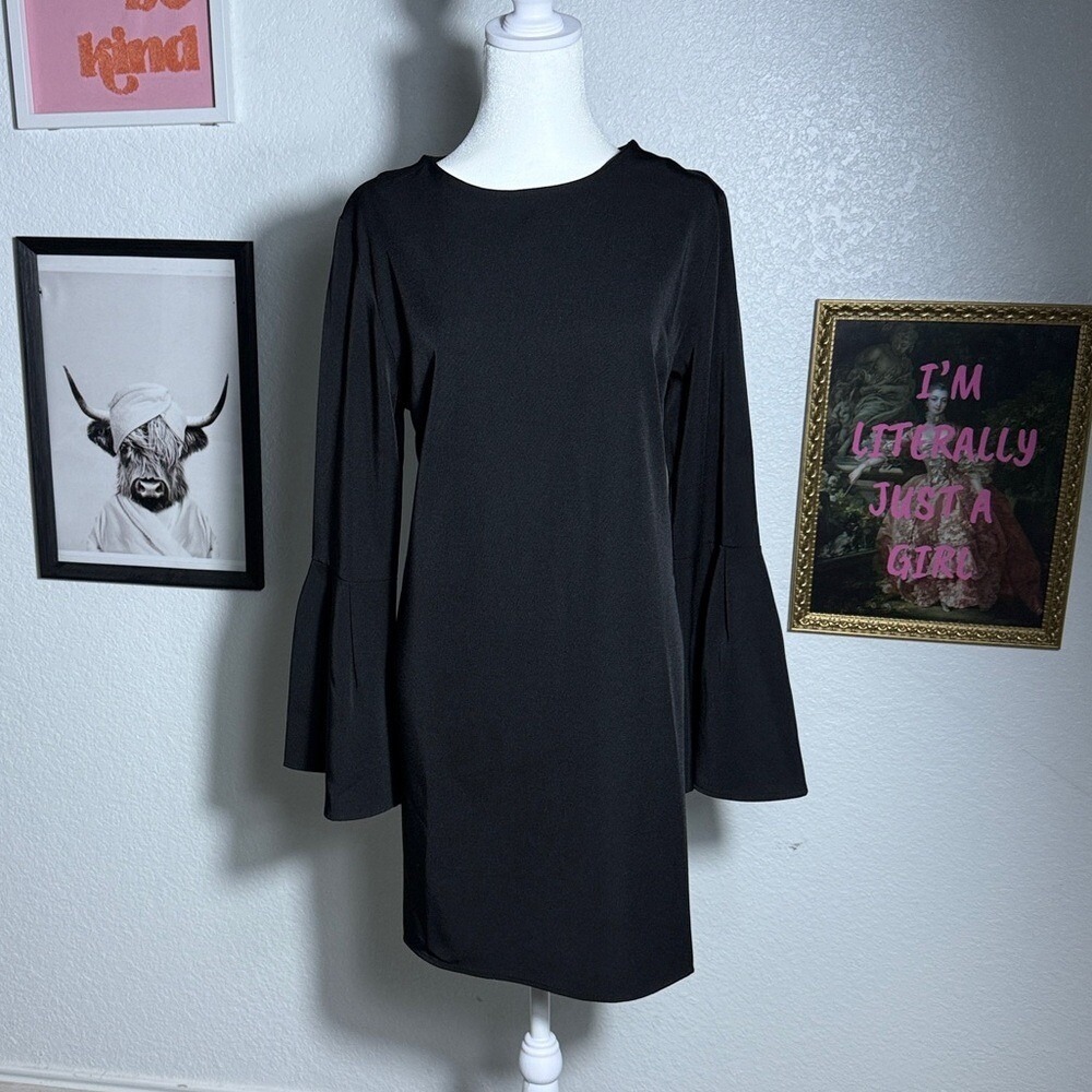 2Hearts Elegant Black Bell Sleeve Women's Mini Dress Size L