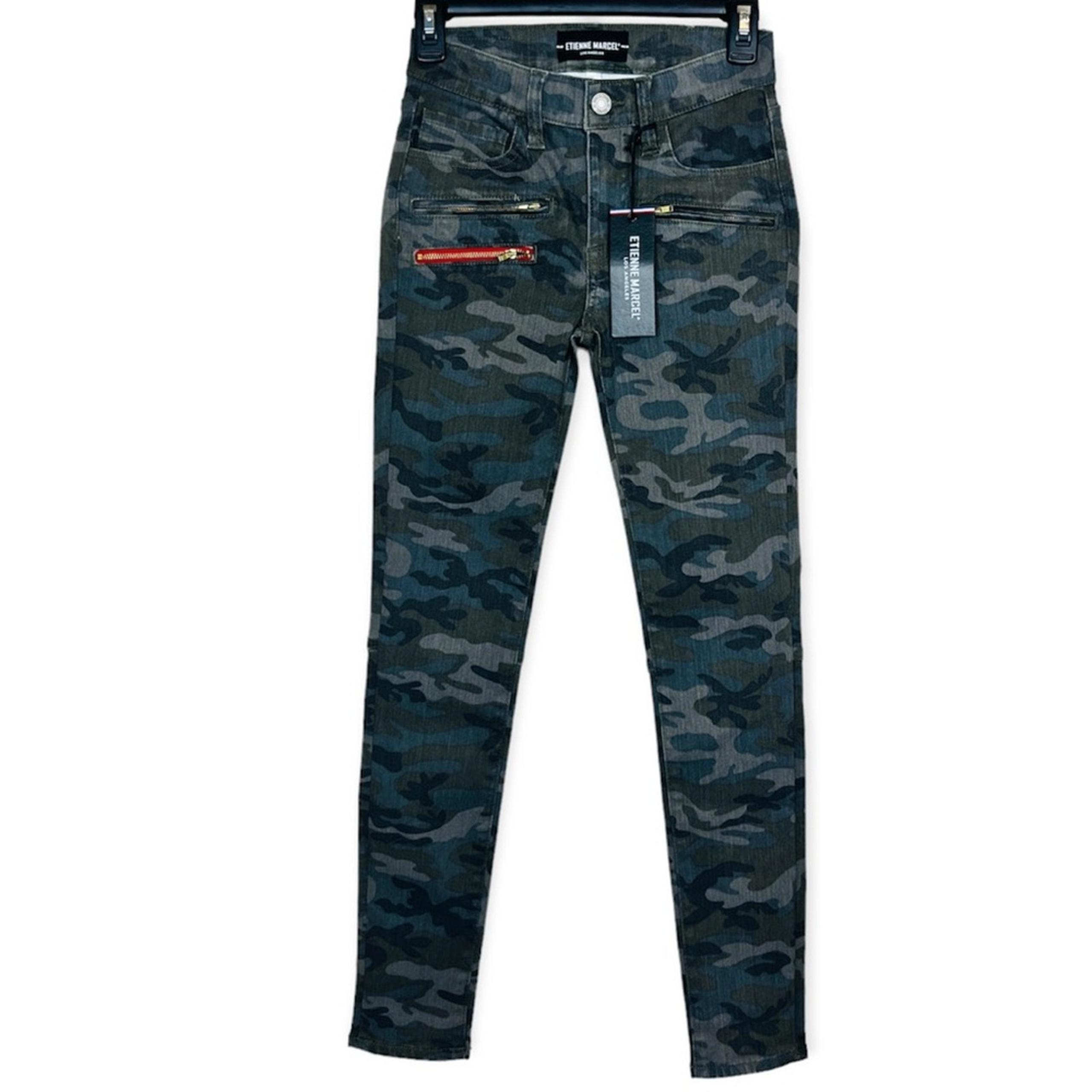ETIENNE MARCEL Womens Moto Camo Skinny Jeans 24 NWT Zipper Military XXS Designer