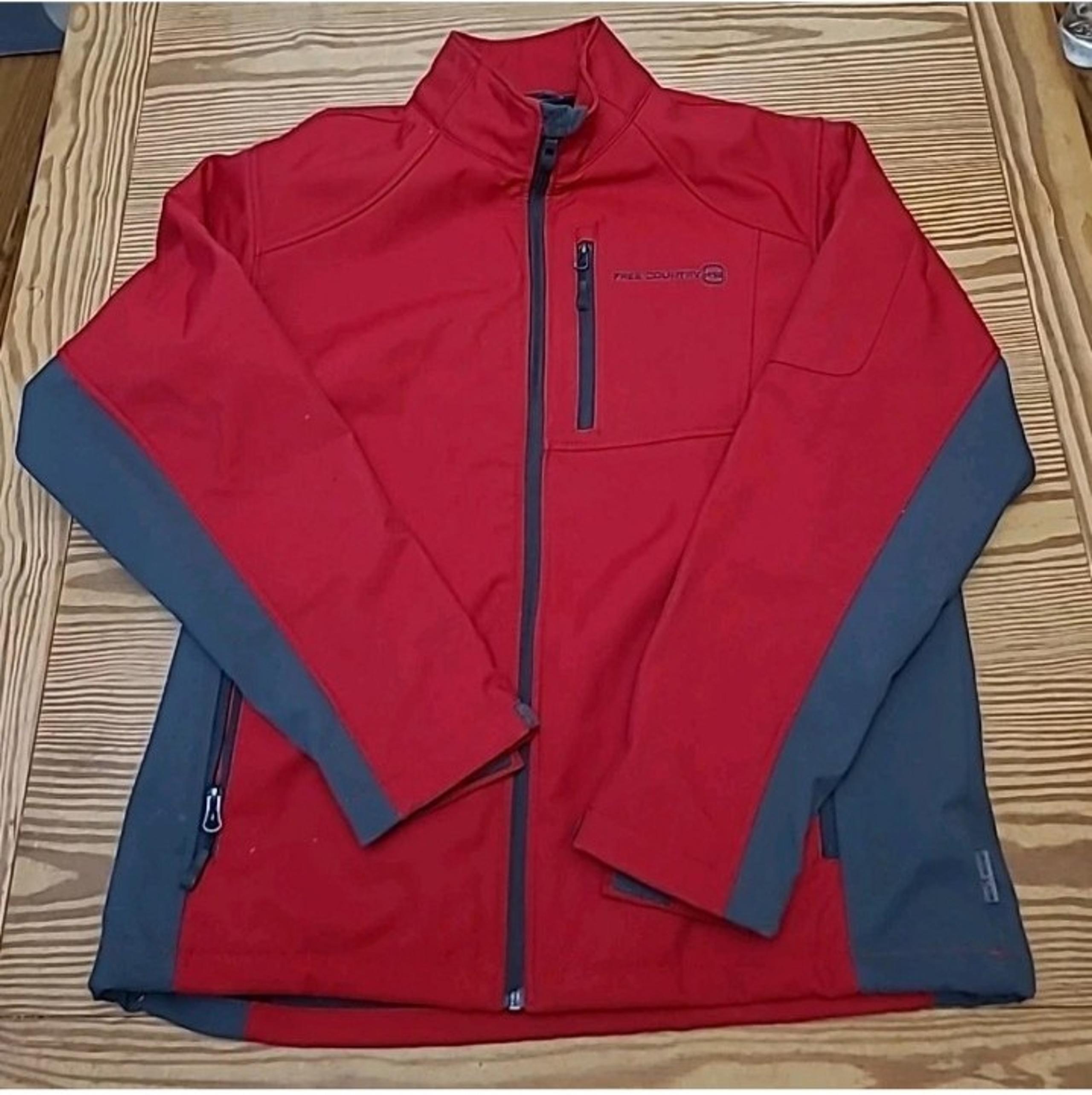 Free Country Mens Full Zip Coat Red/Gray Jacket, Water Resistant, Excellent