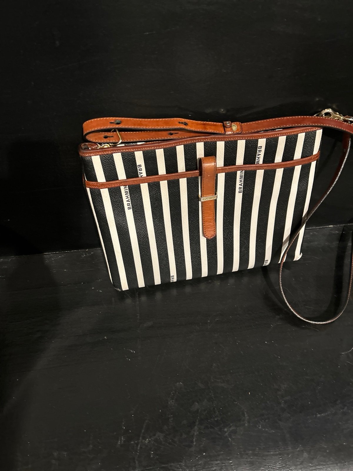 Brahmin crossbody vintage/ damaged corners/leather cleaner smudges inside