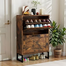 Shoe Cabinet Storage 2-Flip Drawer Bottom Shelf Metal Leg Entryway Sneakers Rack