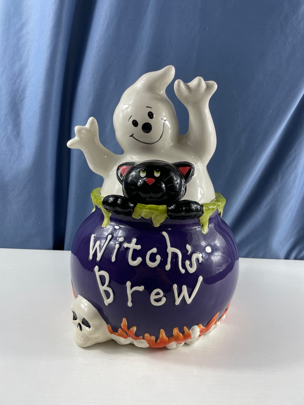 Halloween Witch's Brew Cookie Jar Ceramic Ghost Skull Black Cat David's Cookies