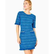 Lilly Pulitzer Beckington Sweater Dress Blue Grotto Metallic Tweed Sz XS